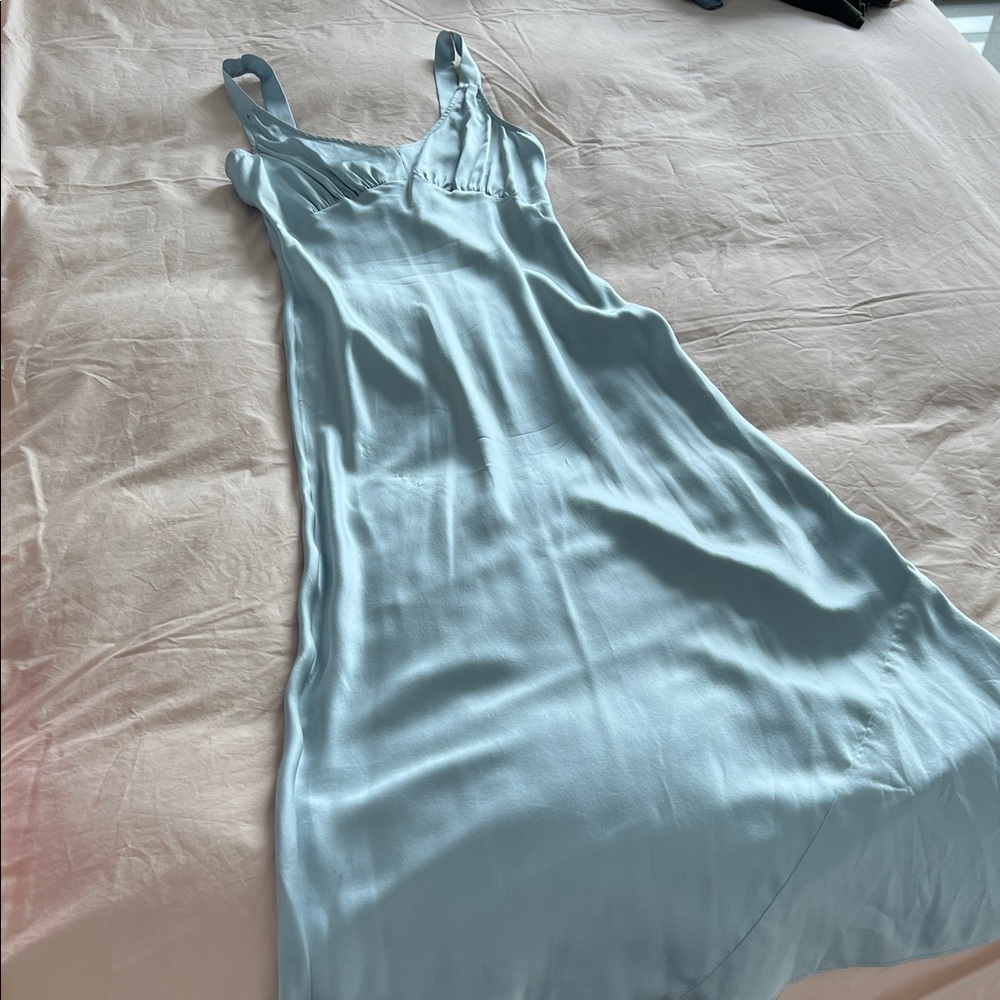 Reformation 100% silk light blue silver long slip dress
